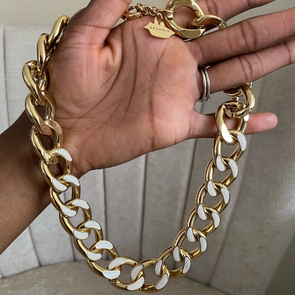 BRAHMIN Fairhaven Curb Necklace (Gold with White Accents)